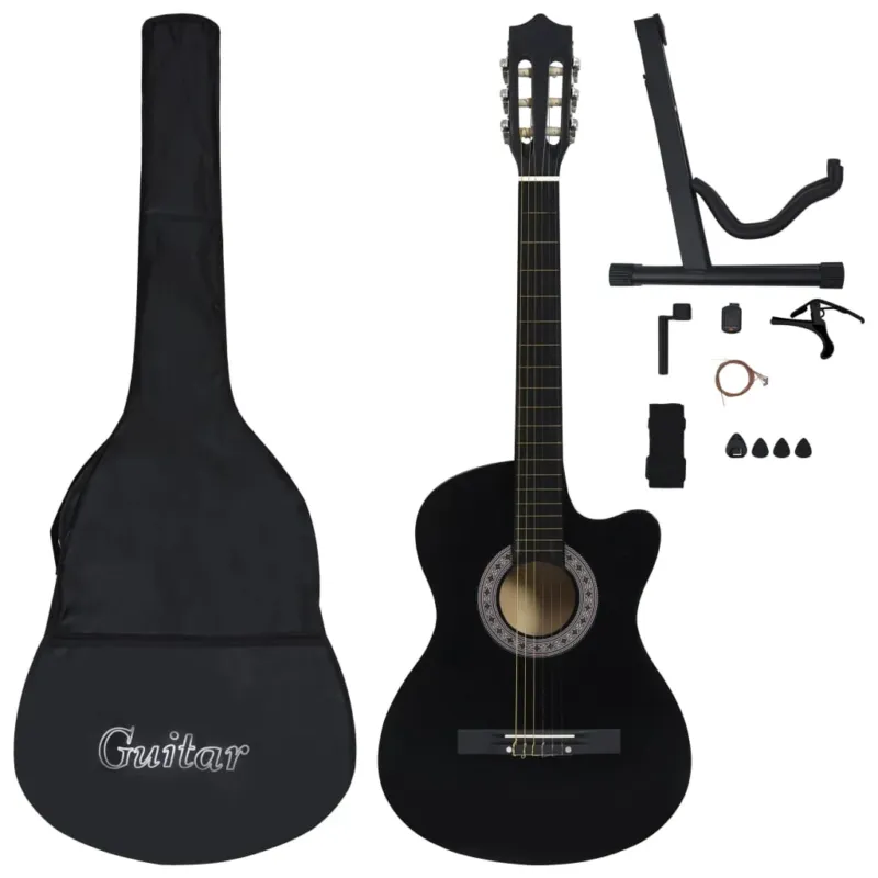 Chitarra Classica Western con 6 Corde e con 12 Pezzi Accessori Nera 38" in Legno Scelto Dai Clienti