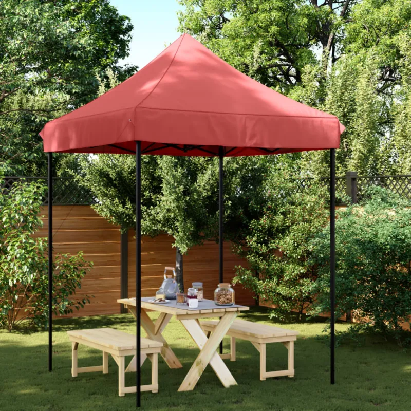 Nuova Collezione Tenda da Festa Pieghevole Pop-Up Borgogna Cornice Nera in Acciaio 200x200x306 cm