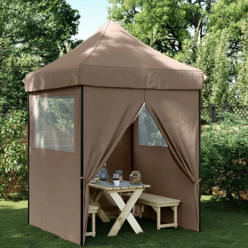 Novità Tendone per Feste Pieghevole Pop-Up con 4 Pareti Marrone Cornice Nero