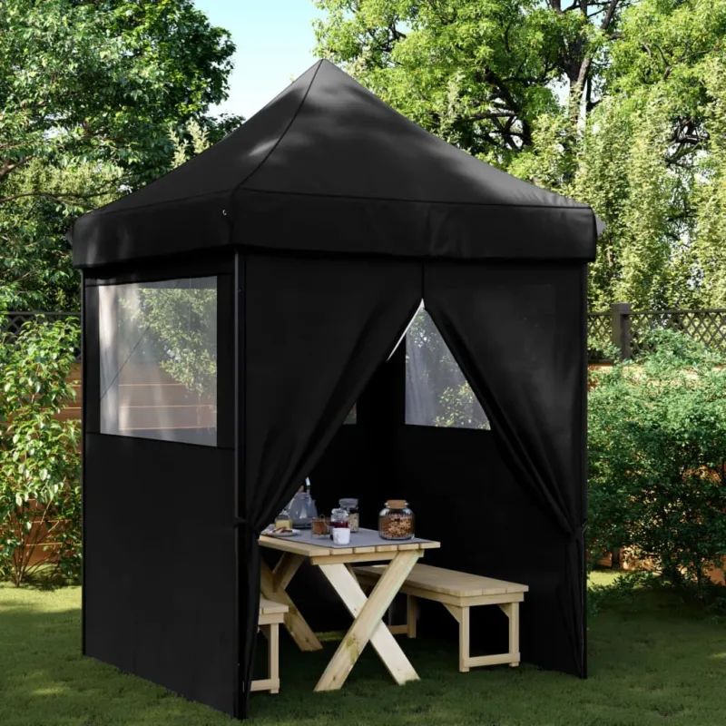Tendone per Feste Pieghevole Tessuto Nero Pop-Up con 4 Pareti 200 x 200 x 306 cm Economico