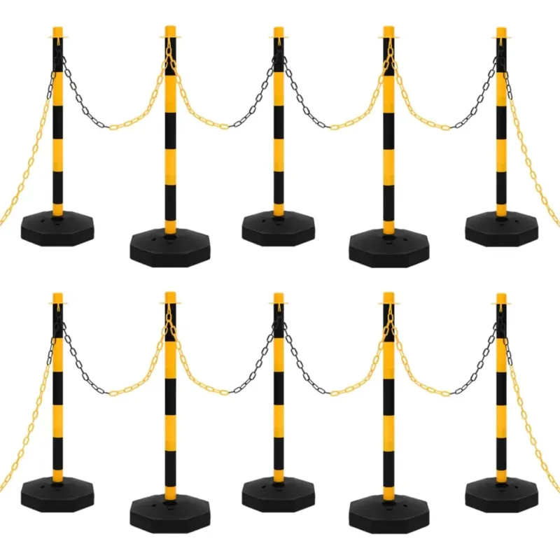 Set di Pali Stradali con Catena in Plastica Giallo e Nero 90 cm 10 m Soddisfatti O Rimborsati