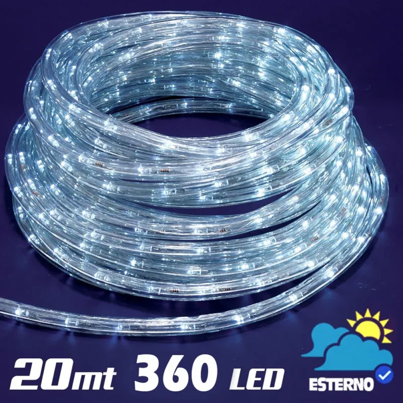 Prezzo Ridotto Tubo Luminoso 20 metri LED Bianco Freddo 360 Luci per interno e per Esterno