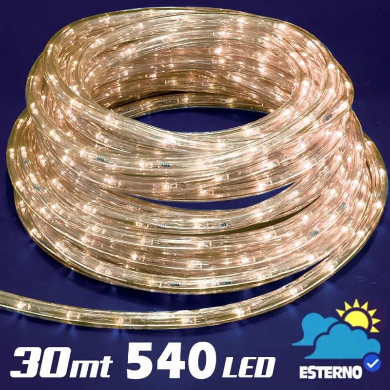 Tubo Luminoso 30 metri LED Bianco Caldo 540 Luci per interno e per Esterno Offerta Limitata