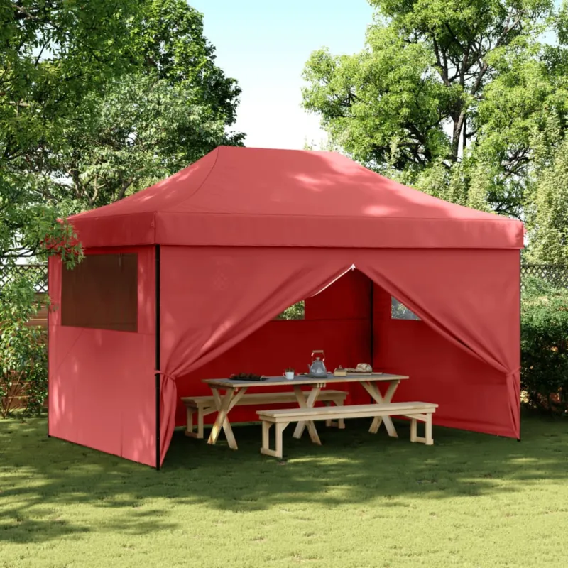 Ultimissimo Modello Tendone per Feste Pieghevole Pop-Up con 4 Pareti Borgogna Cornice Nera
