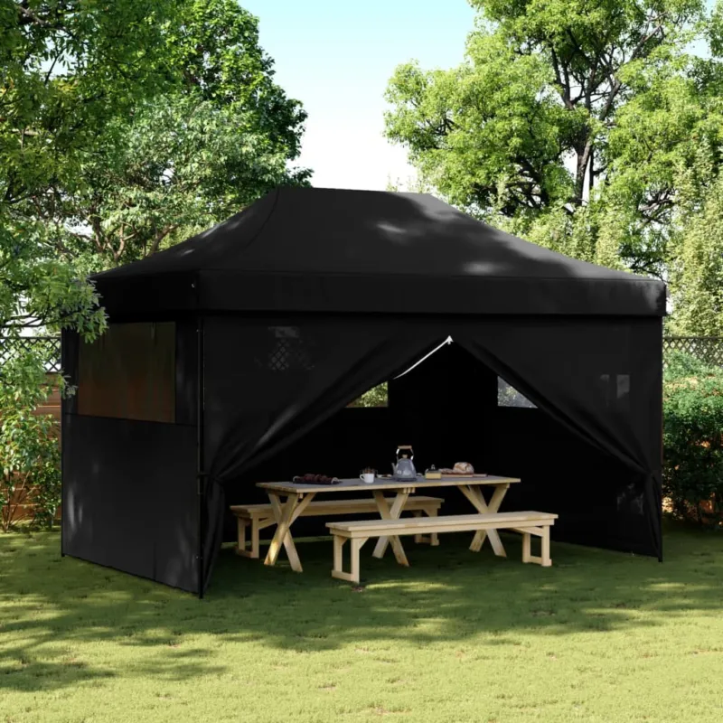 Tendone per Feste Pieghevole Pop-Up con 4 Pareti Nero Colore Cornice Nera Ultime Pezzi