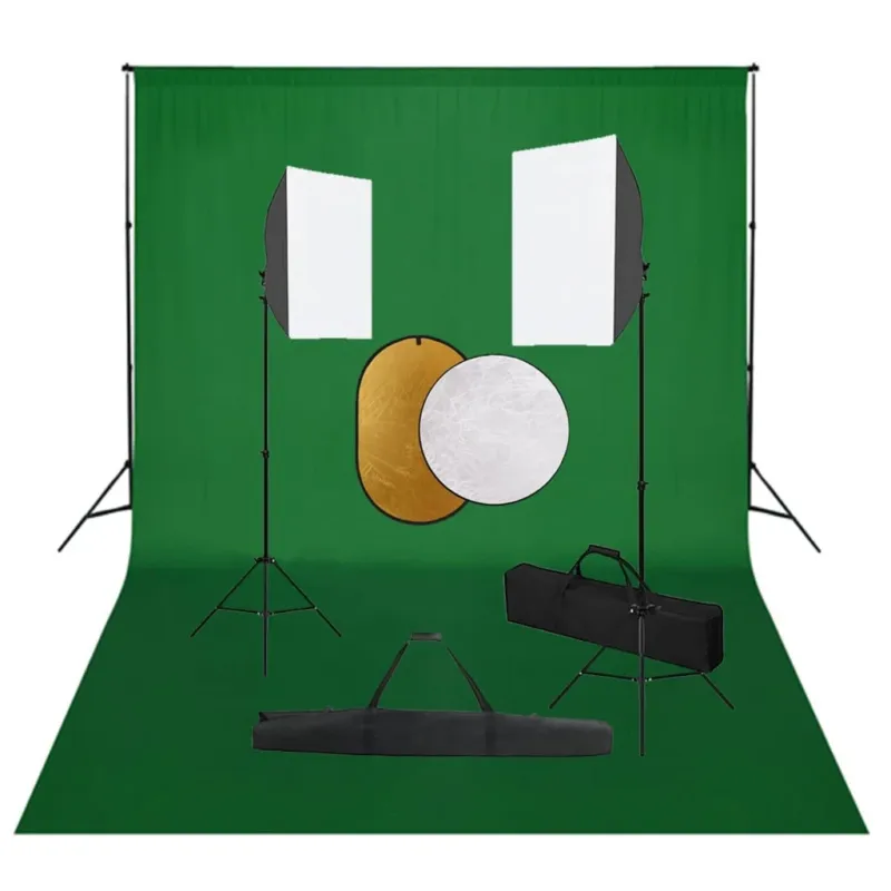 Kit Studio Fotografico Completo con Luci Softbox Fondale Verde Riflettori Must-Have