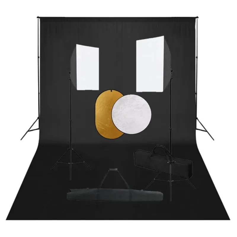 Spedito Oggi Kit per Studio Fotografico con Set Luci Fondale Nero e Riflettore 4 Treppiedi