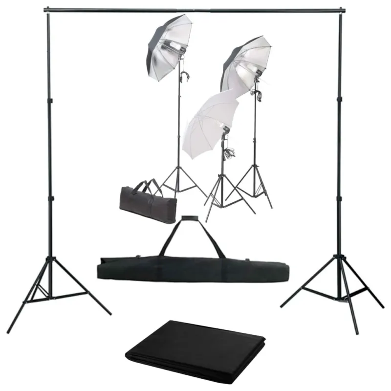 A Buon Prezzo Kit per Studio Fotografico con Set di Luci e Fondale Nero 3 Lampade Diurne
