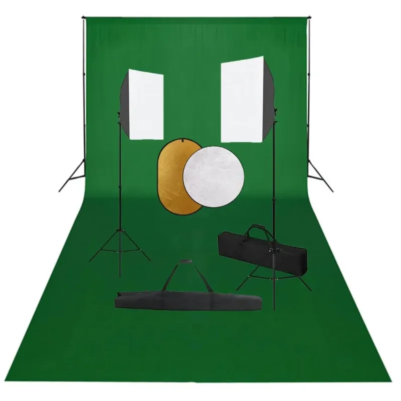 Kit Studio Fotografico Professionale con Fondale Verde e Riflettore Oro/Argento Soddisfatti O Rimborsati