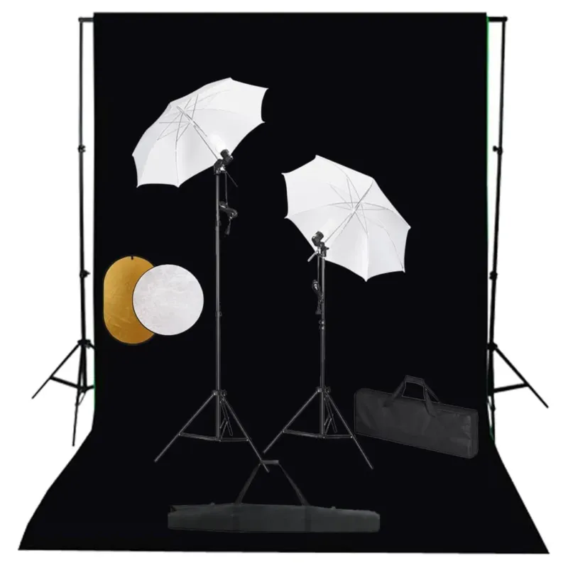 Set Completo Luci Ombrelli con Fondale Nero e Riflettore per Foto Studio Popolare