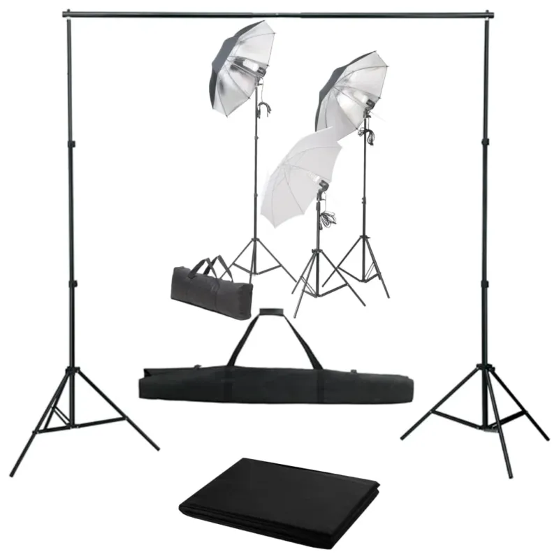 Kit per Studio Fotografico Professionale con Set di Luci e Fondale Nero Compra Adesso