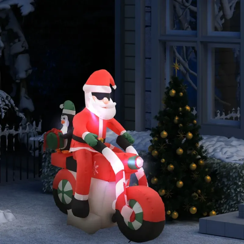 Affare Babbo Natale Gonfiabile Su Moto LED IP44 160 cm Decorazione per Esterno