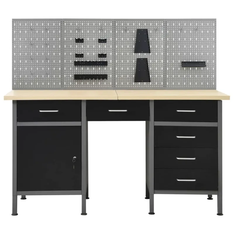 Banco da Lavoro Acciaio 160x60x85 6 Cassetti 4 Pannelli Parete Garage Miglior Prezzo