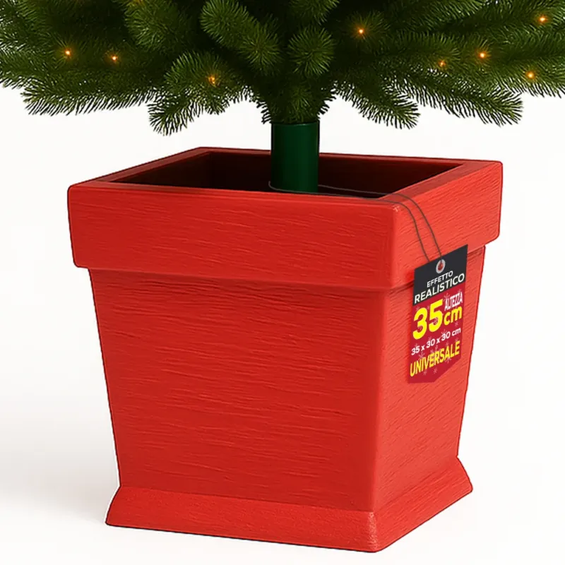 Base Albero di Natale Vaso Rosso Supporto 30x30x35cm con Attacco Universale Subito Disponibile