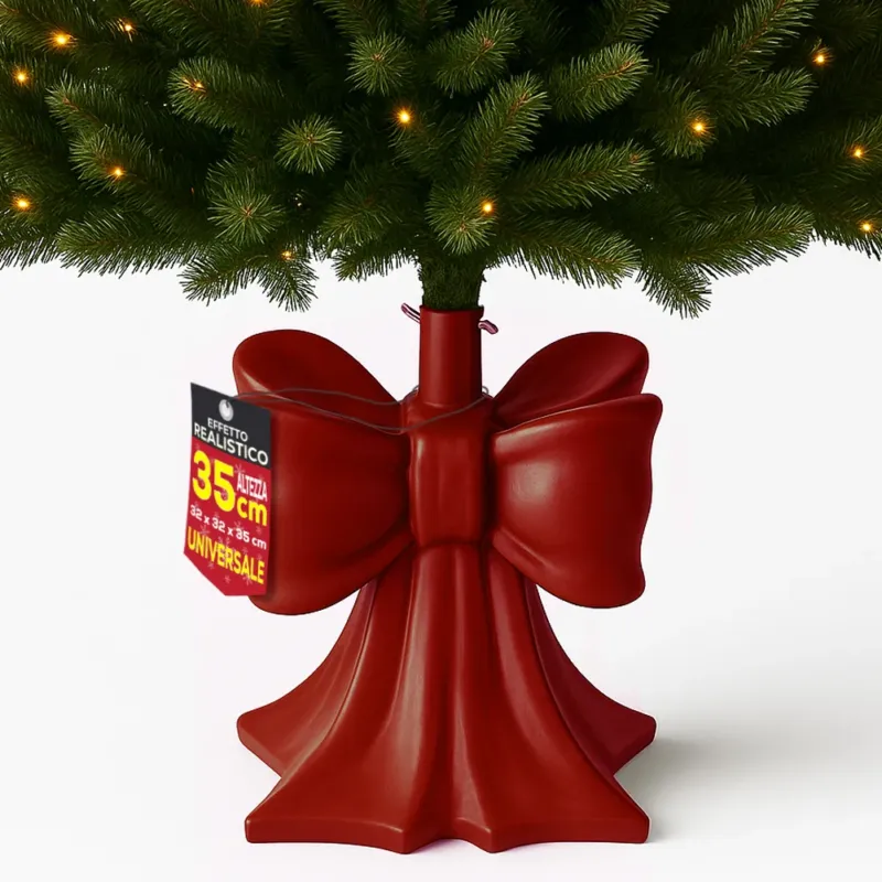 Prezzo Scontato Base Albero di Natale Fiocco Rosso Supporto con Attacco Universale 32x32x35cm