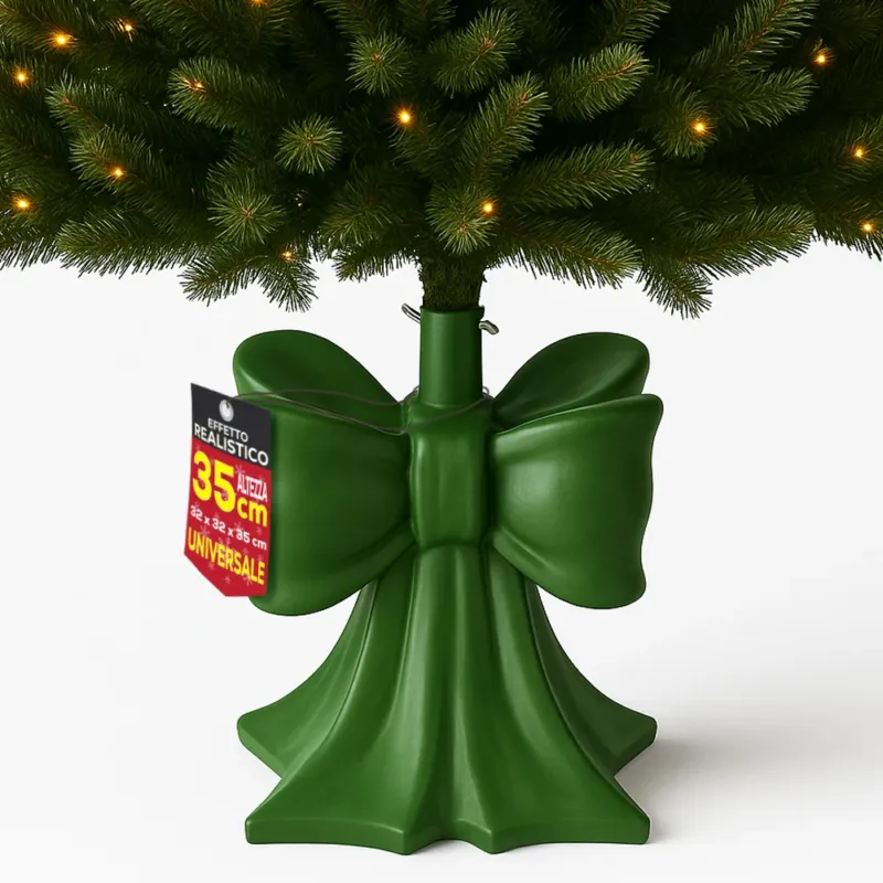 Offerta Limitata Base Albero di Natale Fiocco Verde Supporto con Attacco Universale 32x32x35cm