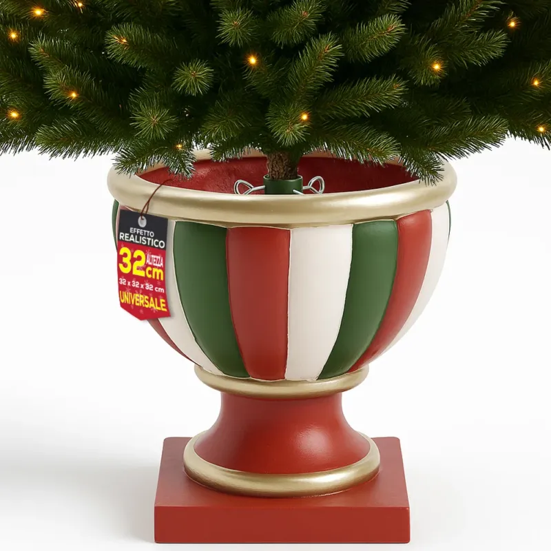 Saldi Base Albero di Natale Calice Rosso Verde Bianco Supporto Attacco Universale 32cm