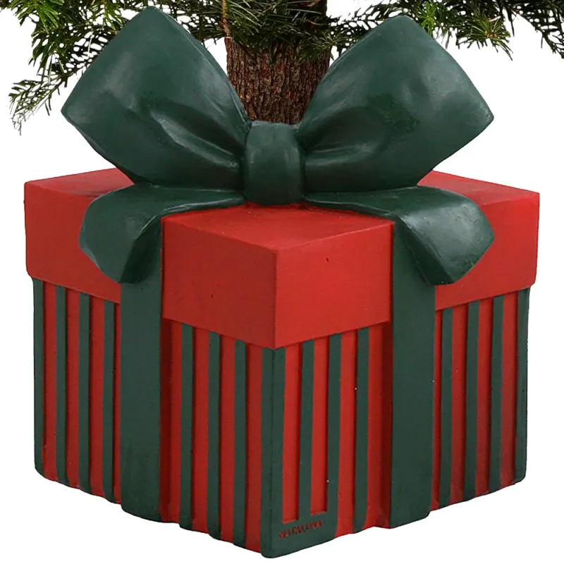 Base Albero di Natale Forma Regalo Natalizio Verde e Rosso Decorazione Natalizia Promozione