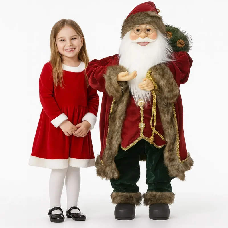 Compra Online Statuina Babbo Natale Addobbo Statuetta 80cm Bordeaux Tessuto Decoro Natalizio