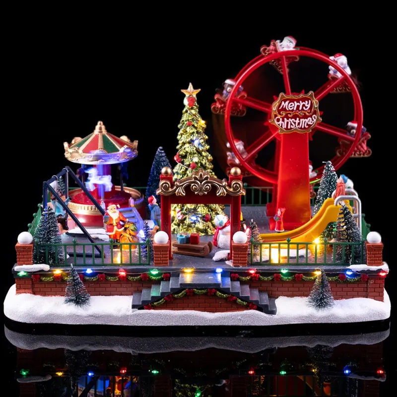 Giostrina di Natale Parco con Ruota Natalizio 25.5x24.5x23cm Decorazione Addobbo Offerta Lampo