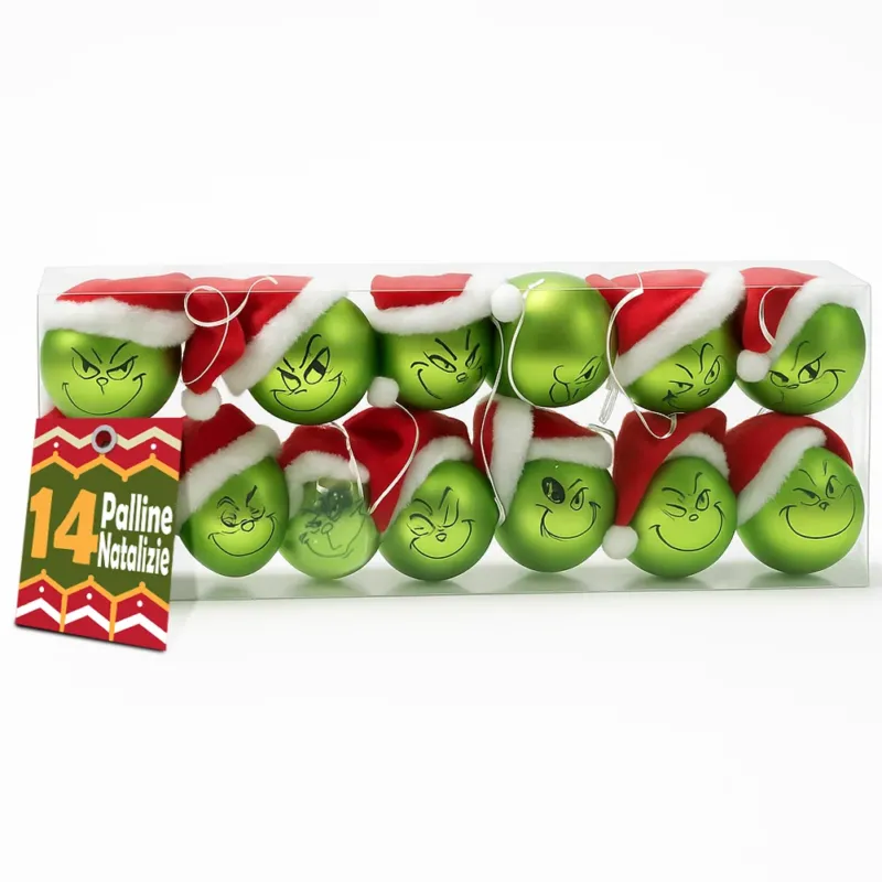Set 14 Palline di Natale Pupazzo Verde da 5 cm Decorazione Palle Natalizie Ultima Occasione