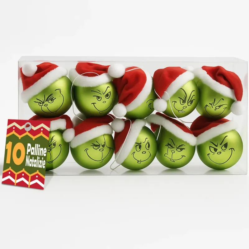 Promozione Set 10 Palline di Natale Pupazzo Verde da 6 cm Decorazione Palle Natalizie
