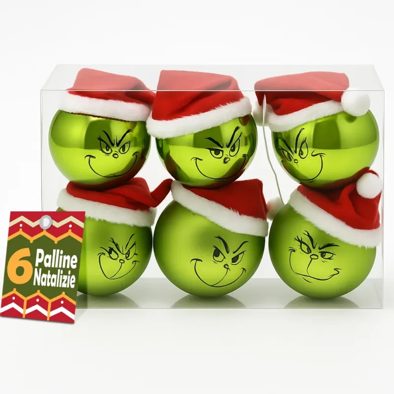 Set 6 Palline di Natale Pupazzo Verde da 8 cm Decorazione Palle Natalizie A Buon Prezzo