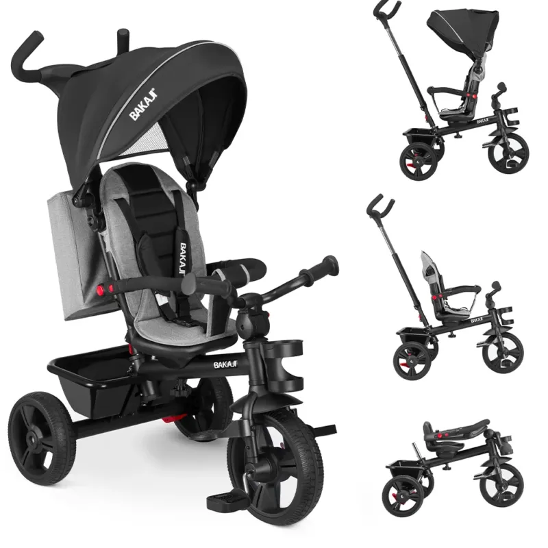 Soddisfatti O Rimborsati Triciclo per Bambini 5in1 Cappottina Pedali e Manico Antiscivolo Ergonomico Nero