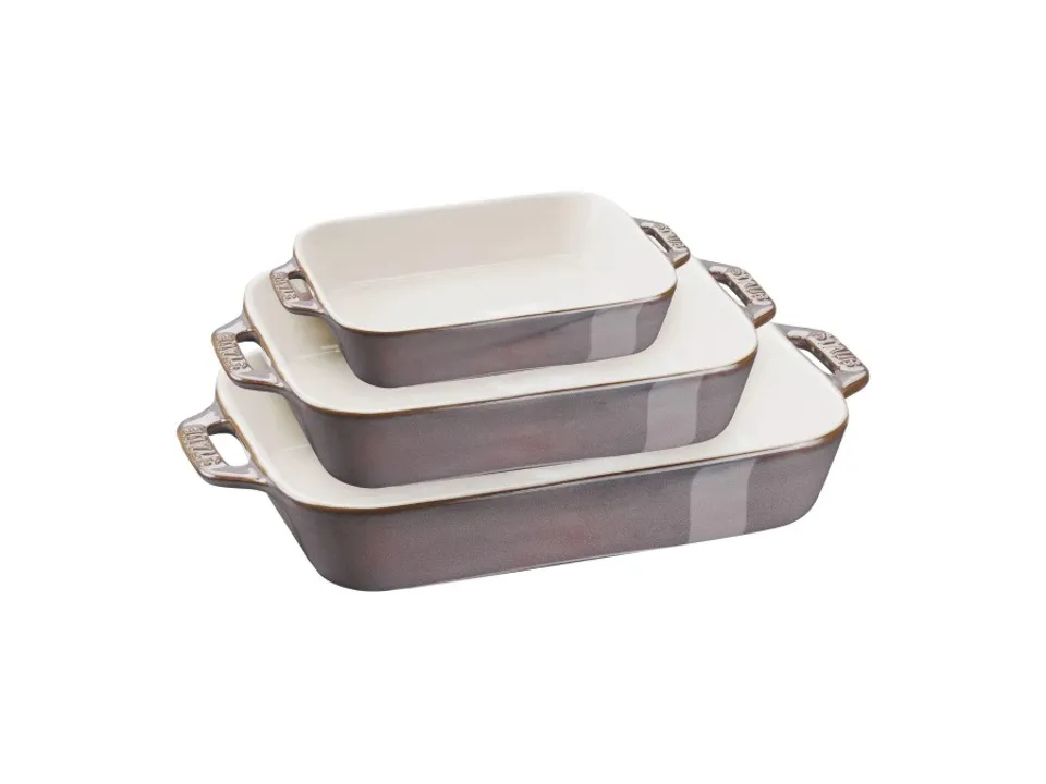 Consegna Rapida Set 3 pirofile rettangolari, grigio antico