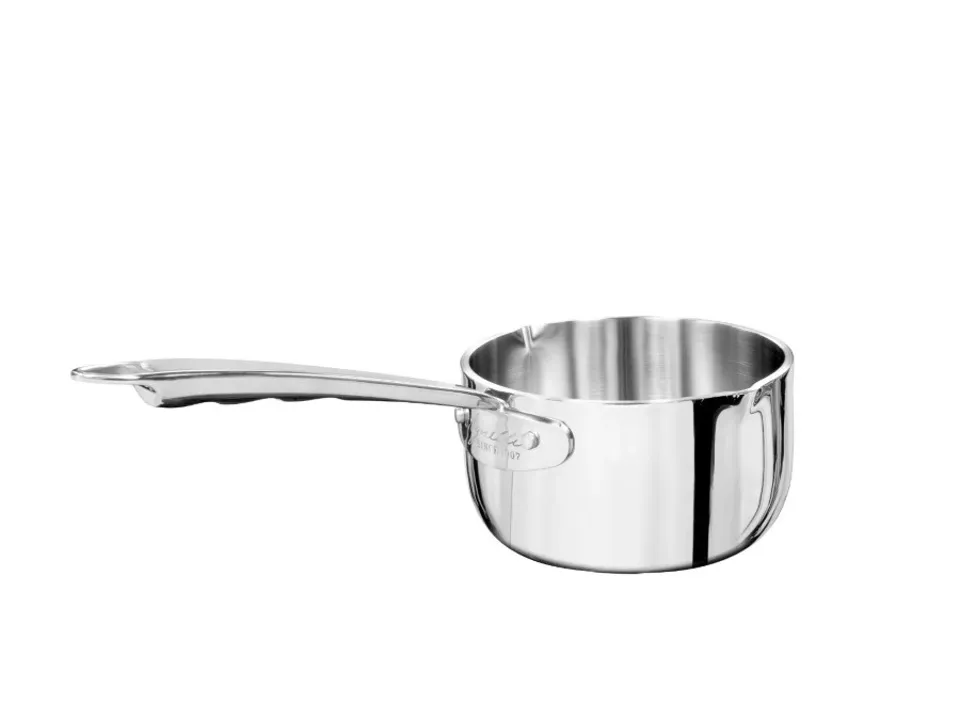 Prezzo Basso Casseruola alta alu-inox 5-ply per induzione con un manico e due beccucci