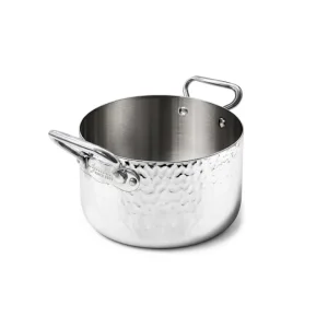 Prezzo Di Fabbrica Casseruola alta in aluinox 3ply martellato con 2 maniglie in acciaio inox, ø 16 cm