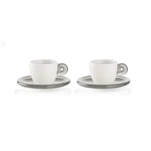 Guzzini - Set 2 Tazzine Caffè C/Piattino Gocce Grigio Cielo Offerta Del Giorno
