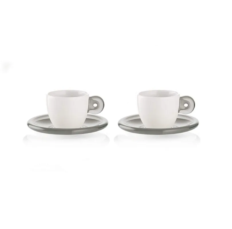 Guzzini - Set 2 Tazzine Caffè C/Piattino Gocce Grigio Cielo Offerta Del Giorno