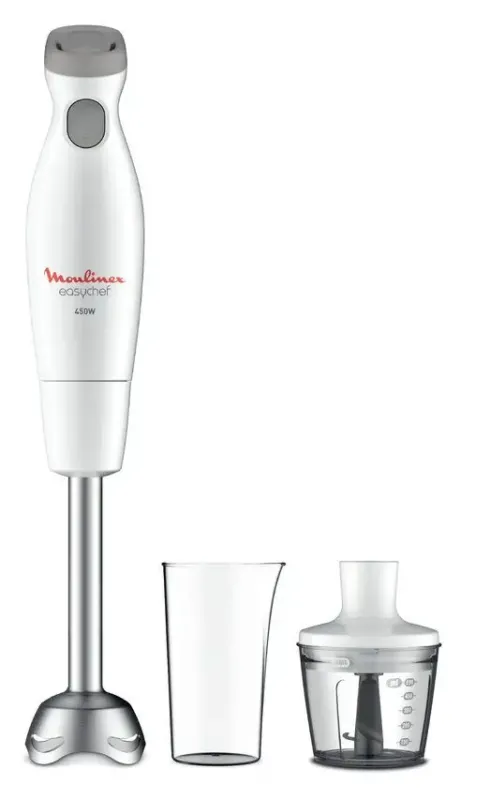 Moulinex DD4521 Easychef, Mixer ad Immersione 2in1, con Bicchiere da 800 ml e Accessorio Tritatutto da 500 ml, 2 Impostazioni di Velocità, Facile da Pulire, Potenza 450 W Offerta Limitata
