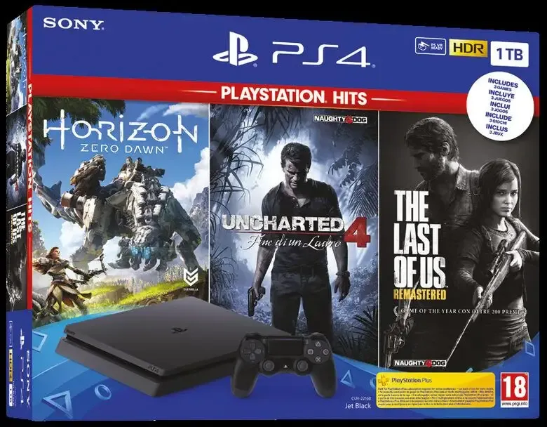 Sony PS4 1TB + Horizon Zero Dawn + The Last of Us + Uncharted 4 1000 GB Wi-Fi Nero Esclusivo