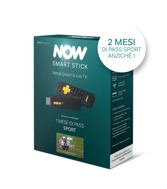 Scelto Dai Clienti Now TV Smart Stick con i primi 2 mesi inclusi del Pass Sport di NOW