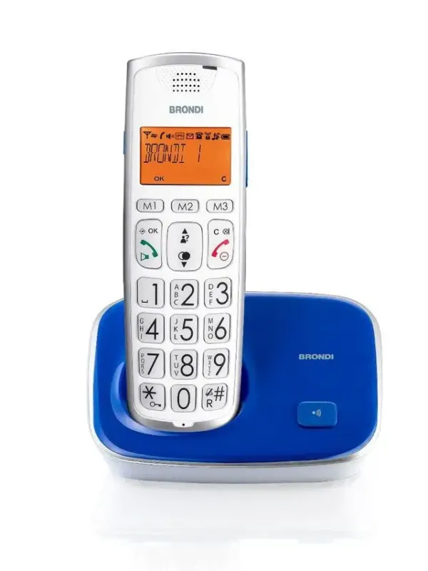 Non Perdere Brondi Bravo Gold 2 Telefono DECT Identificatore di chiamata Blu, Bianco