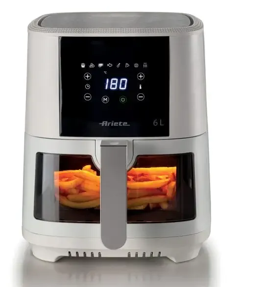 Ariete 4626 Airy Fryer 6L, Friggitrice ad aria, 1300 W, Capacità 6L, Capacità di cottura 2,5kg, 8 programmi preimpostati, Temperatura fino a 200°, Cestello trasparente per controllo cottura Offerta Limitata