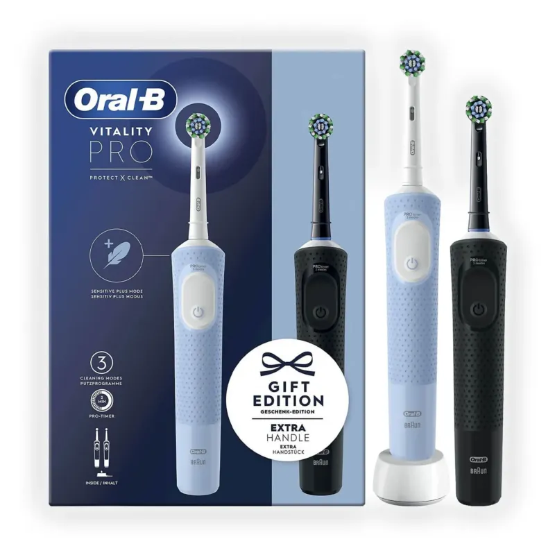 Vendita Finale Oral-B Vitality Pro Duo Adulto Spazzolino rotante-oscillante Nero, Blu, Bianco