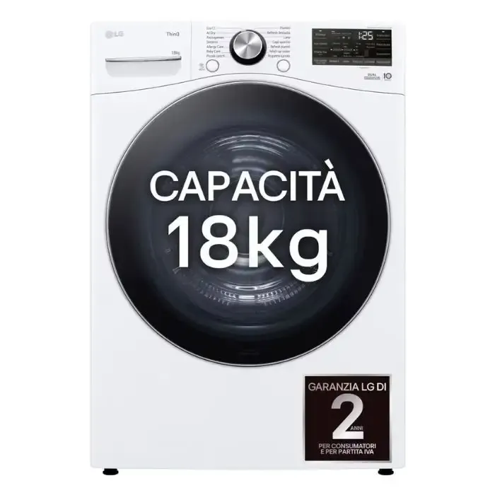 LG RH18U8AVCW Asciugatrice A Libera Installazione 18 Kg, Pompa Di Calore, Dual Inverter, Motore Direct Drive, AI Dry, Wi-Fi, Classe D, Bianca Promozione Esclusiva
