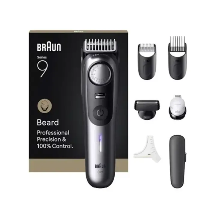 Braun BeardTrimmer 9 BT9520 regolabarba Batteria 52 Bagnato e secco Nero Grigio Consegna Rapida