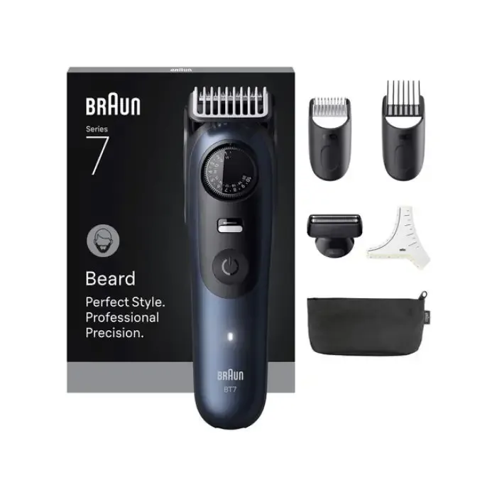 Braun BeardTrimmer 7 BT7520 Batteria Litio Bagnato e secco Nero Blu Esclusivo