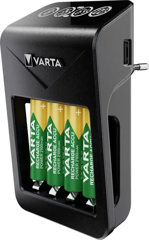 Varta LCD Plug charger+ AA & AAA ((Batterie ricaricabili NiMH incl. 4x AA 2100 mAh accu), nero Ordina Subito