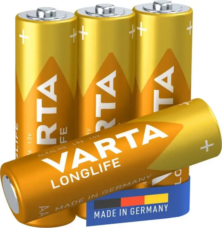 Esclusivo Varta Longlife, Batteria Alcalina, AA, Mignon LR6, 1.5V, Blister da 4, Made in Germany