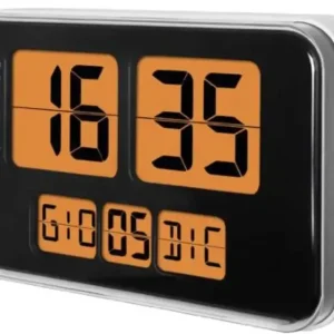 Consegna Rapida Lowell JD9910 orologio da parete e da tavolo Orologio radiocomandato Rettangolo Nero, Arancione, Argento