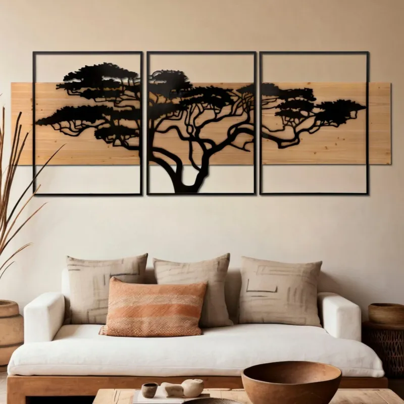 Subito Disponibile PANNELLO DA MURO LAGOS FERRO E WOOD SET 3PZ - FERRETTI