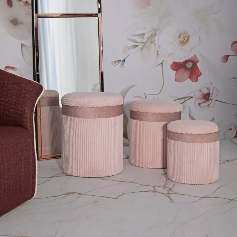 PUFF C/CONTENITORE CORTINA ROSA SET 3 PZ - FERRETTI Compra Adesso
