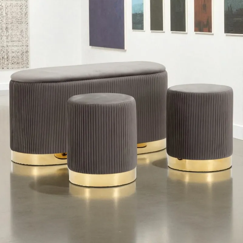 Offerta Del Giorno PANCA C/CONTENITORE E SGABELLI SHOPY GRIGIA SET 3 PZ - FERRETTI