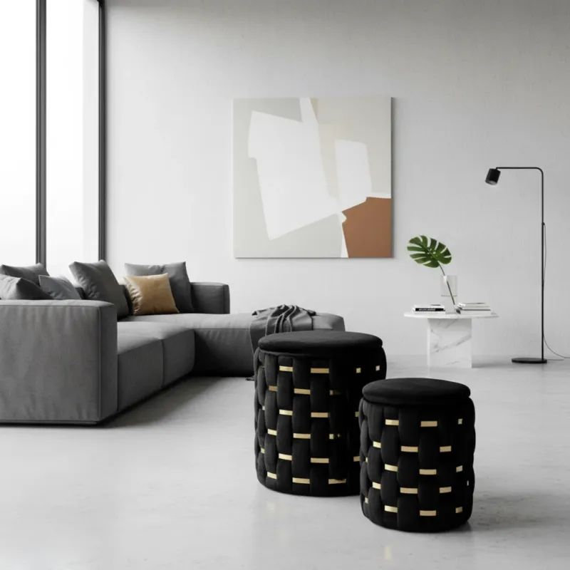 PUFF C/CONTENITORE SHANTY NERO SET 2 PZ - FERRETTI Non Perdere