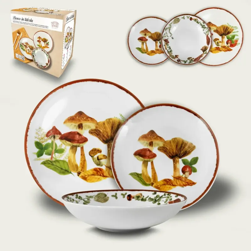 Offerta Lampo Set 18 Piatti Bosco In Tavola In Porcellana - Arca